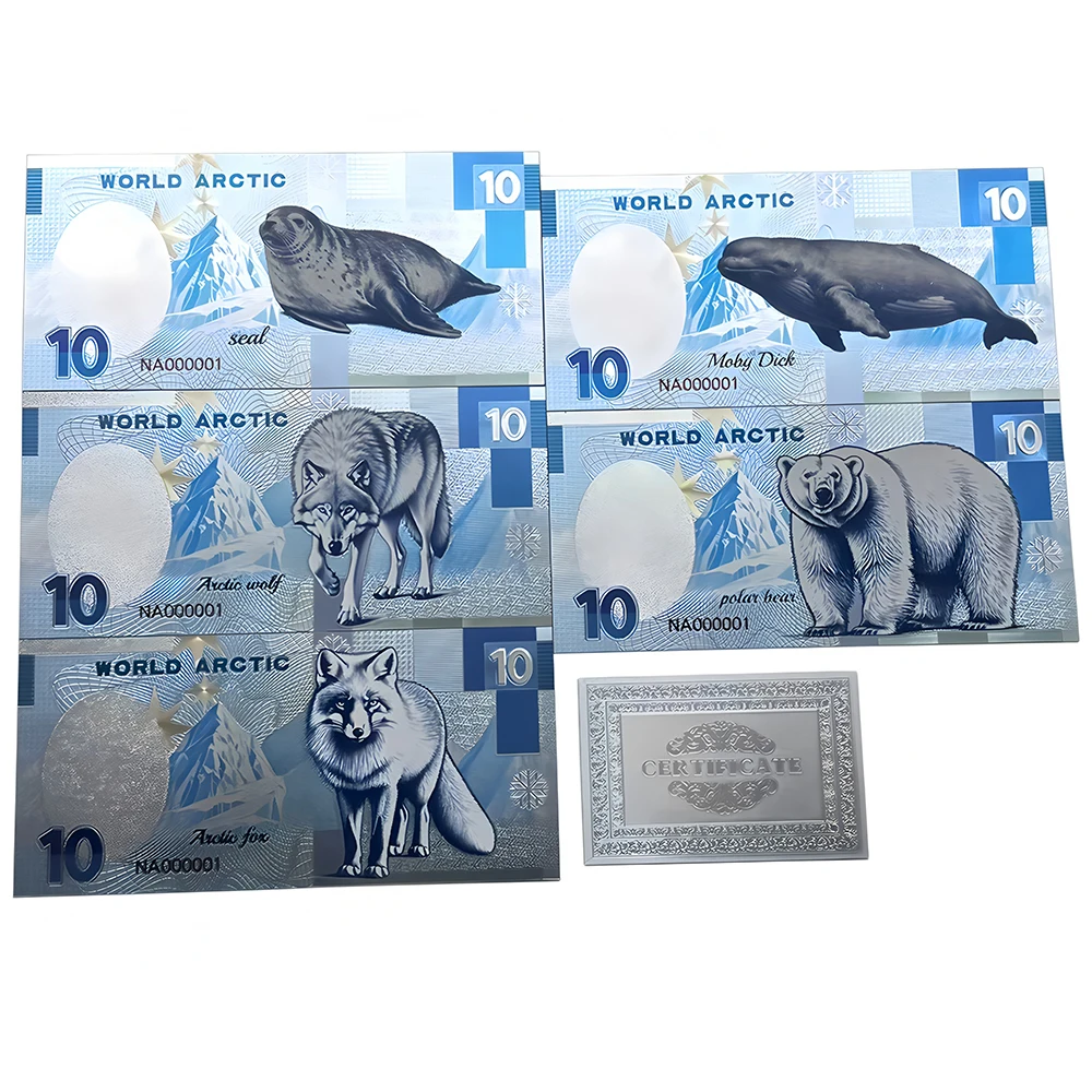 

Authentic World Arctic Series Silver Foil Banknotes Collection - Moby Dick, Polar Bear, Arctic Wolf, Seal - Limited Edition