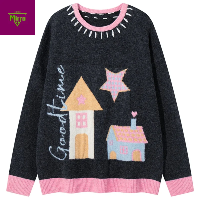 

Harajuku Oversized Y2K Sweaters Vintage Loose Sweaters Knit Jumpers Streetwear Hip Hop Sweaters Unisex Casual Knitwear