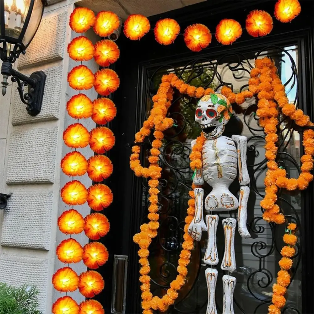 Mexican Style Halloween Marigold Led Lights Creative Orange DIY Garland String Lights Battery Operated Festive Atmosphere