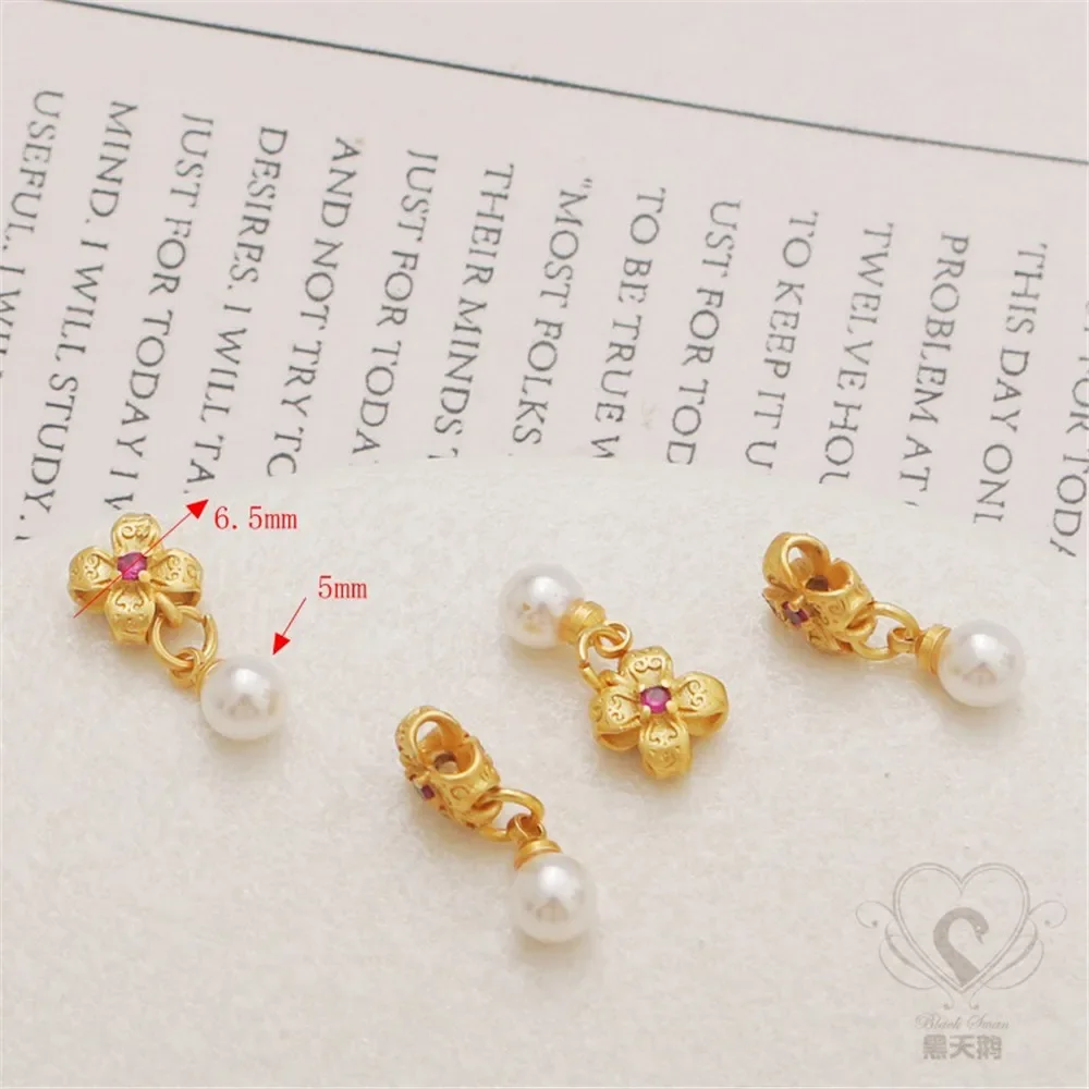 14K Gold Color Inlaid Zircon Bead, Long Double Circle, Hollow Rectangular Link Pendant, DIY Jewelry Accessories