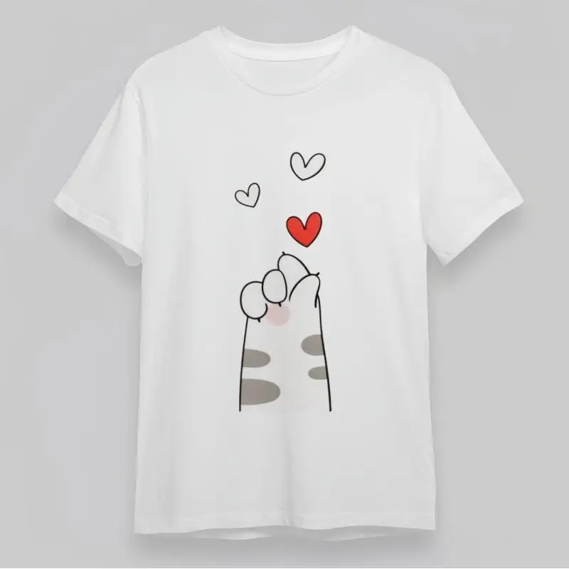 

Women'S Slight Stretch Classic T Shirt Cat Paw Prints With Hearts