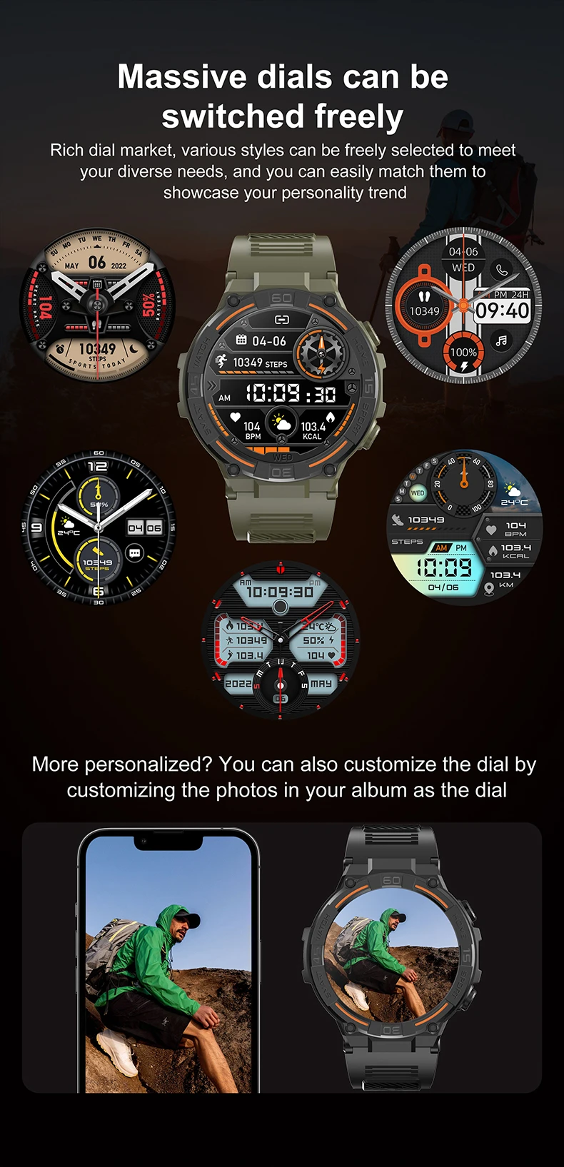Montre Connectée Homme Militaires Pour, 1,96'' Hd Sports De Plein Air Montre Connectée Homme Militaires Pour, 1,96'' Hd Sports De Plein Air