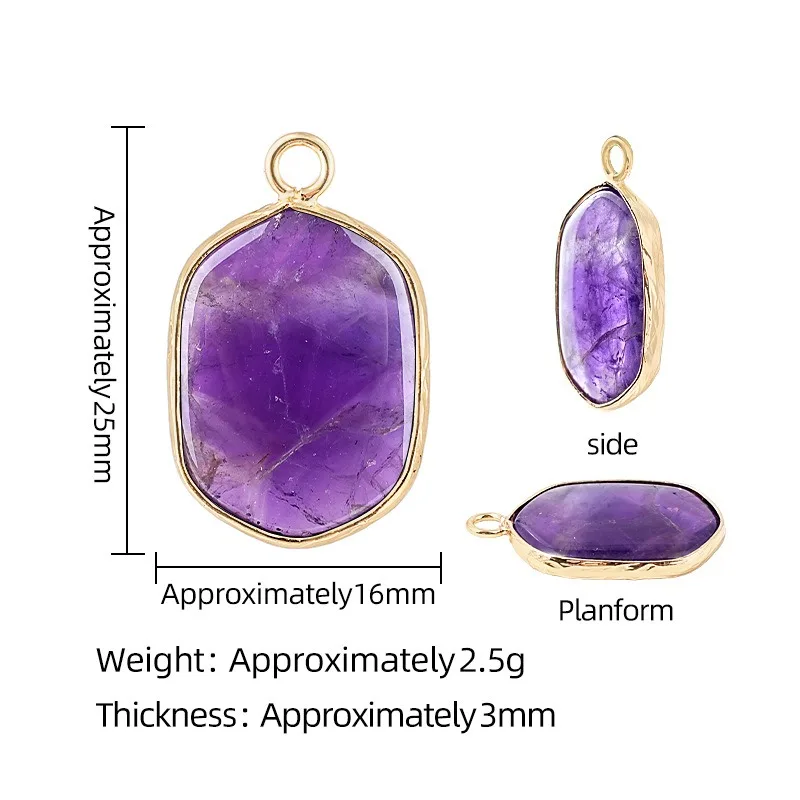 2026 New Hexagon Carved Rectangle Stone Pendant Gold Edged Rose Quartz Charms for Necklace Earrings Making Fast Shipping