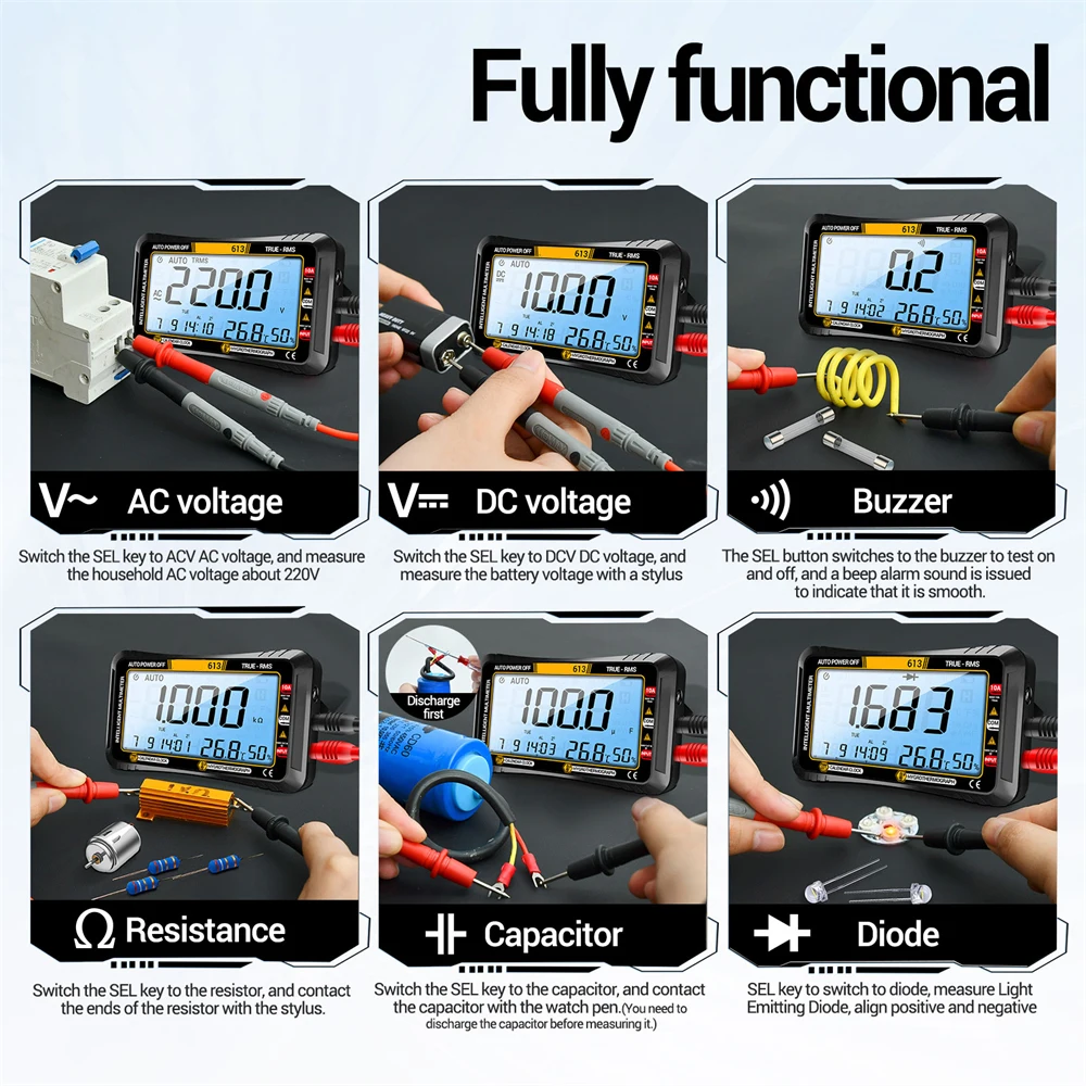 Smart Multimeter  Full Screen Touch Operation with Calendar Temperature and Humidity Meter Multifunction Electrician Instrument