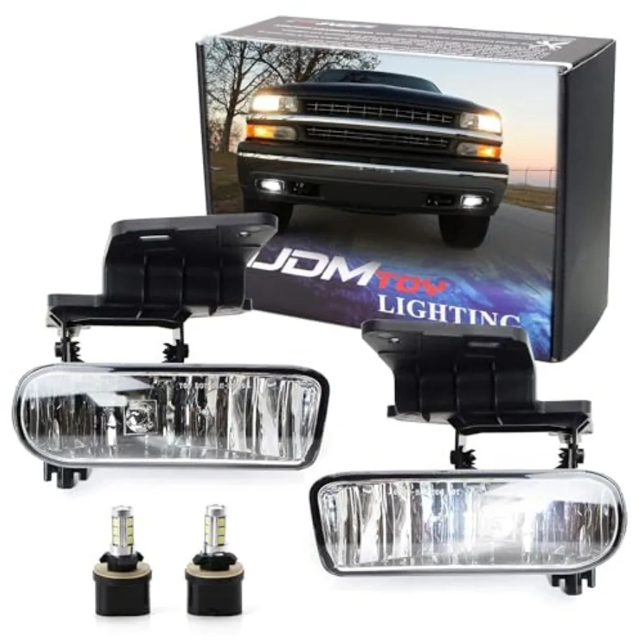 

Clear Lens Xenon LED Fog Lights Foglamp Kit w/Mounting Brackets Compatible With 1999-2002 Chevrolet Silverado 1500 2500 2000-20