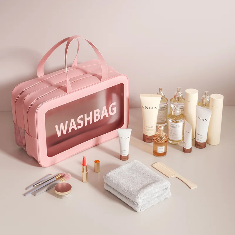 

Portable Women Travel Wash Bag PVC Wet and Dry Separation Makeup Organizer Large Capacity Waterproof Toiletries Kit Cosmetic Bag