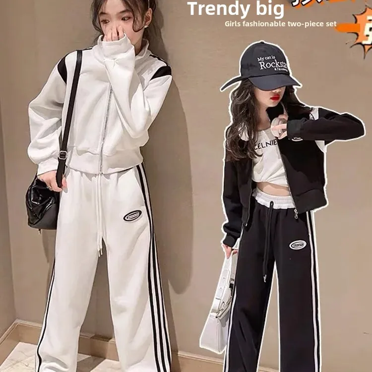 Stylish Casual Children's Sports Suit Autumn Collection 2024 New Design For Medium To Large Kids Korean Version 2-Piece Set