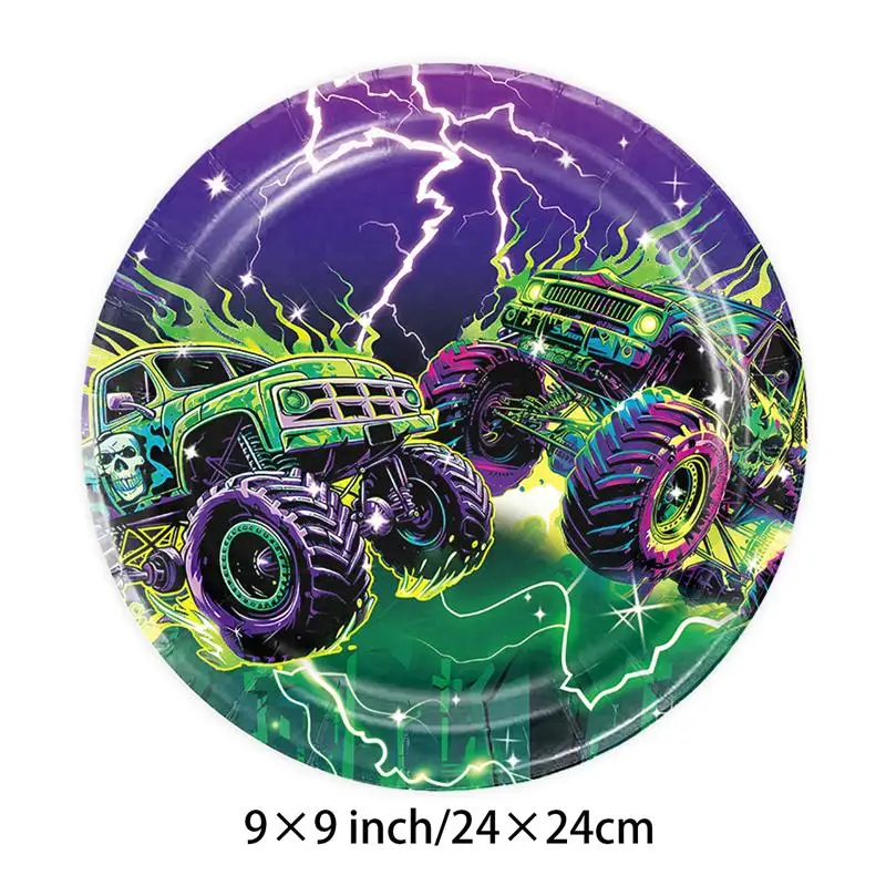Monster Truck Geburtstagsdekorationen Geschirr Teller Tasse Geschenk Monster Truck Geburtstag Partyzubehör Ballon Hintergrund Party Setup – Detail 4