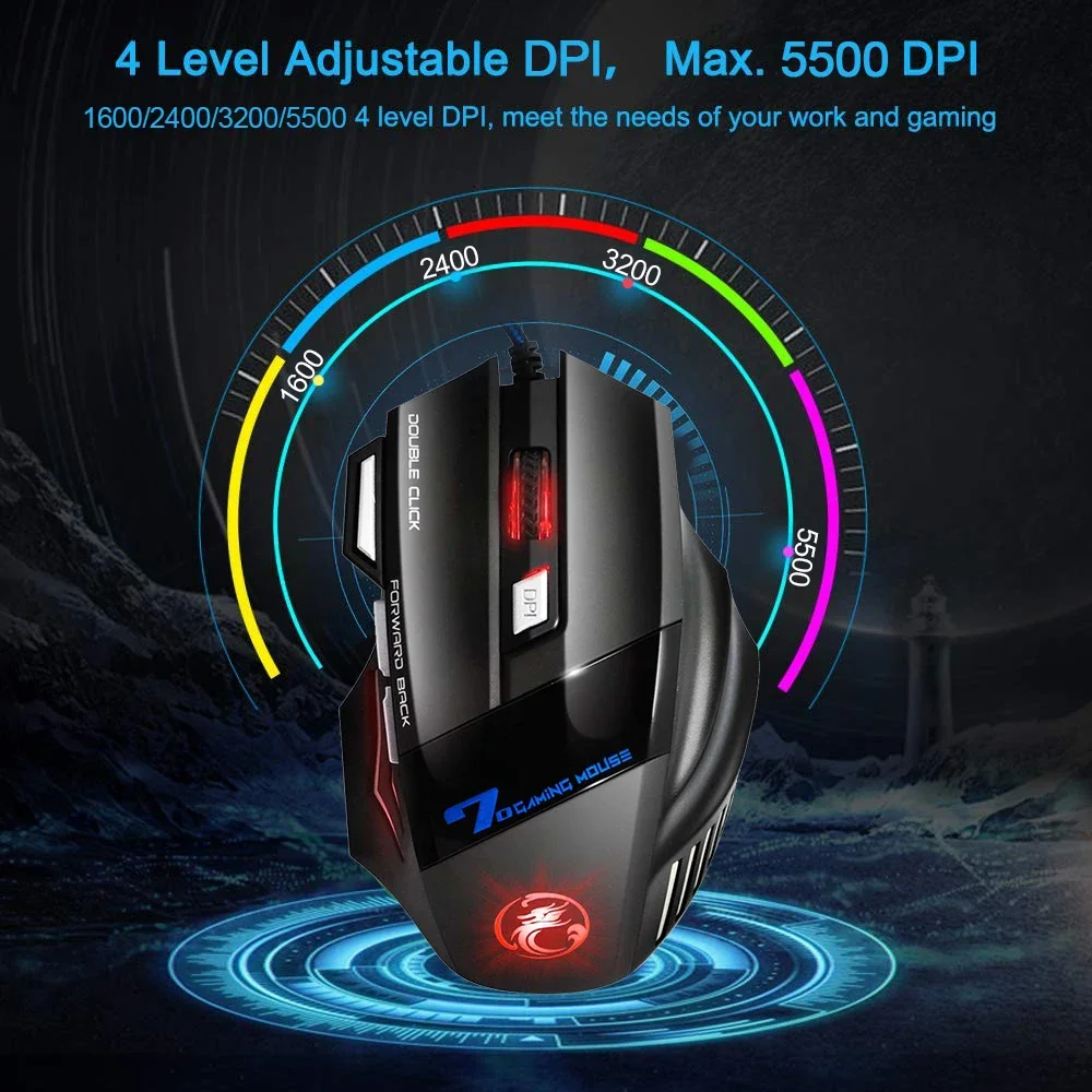 Wired Gaming Mouse USB Computer Mouse Gaming RGB Mause Gamer Ergonomic Mouse 7 Button 5500DPI LED Silent Game Mice For PC Laptop