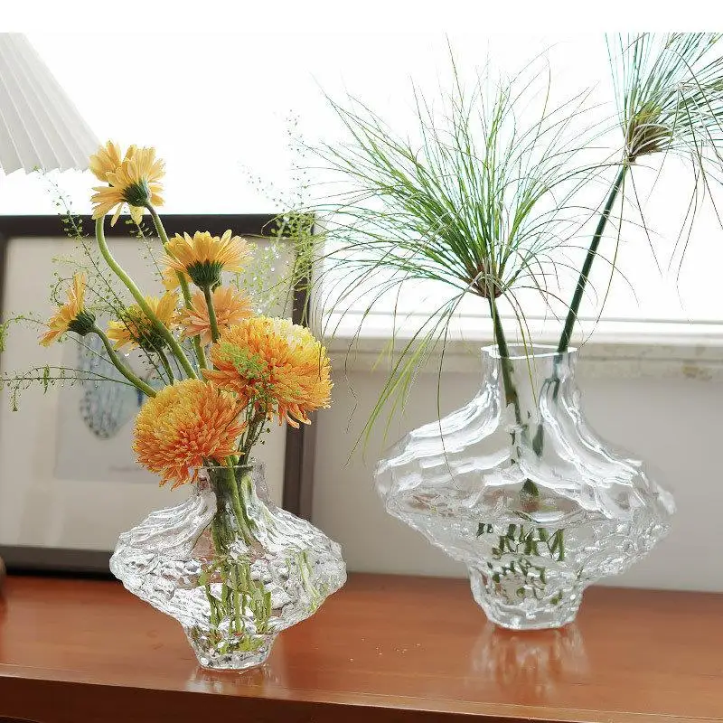 Asymmetric Glass Vase Relief Wrinkle Flower Pots Decorative Arrangement Desk Decoration Hydroponics Floral Vases