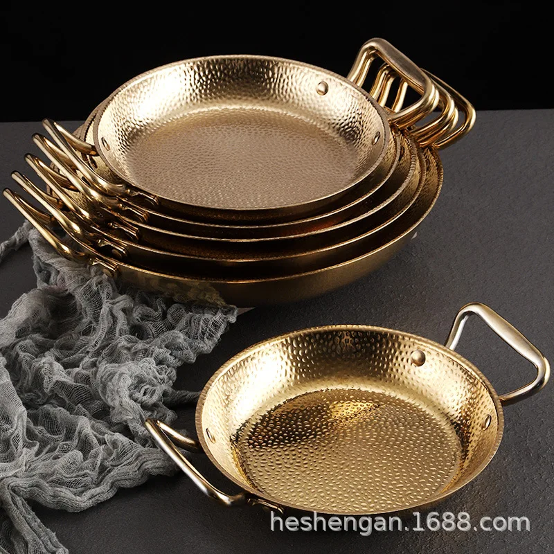 Stainless steel paella pan thickened Korean fried chicken plate Golden Army hot pot frying pan basin.