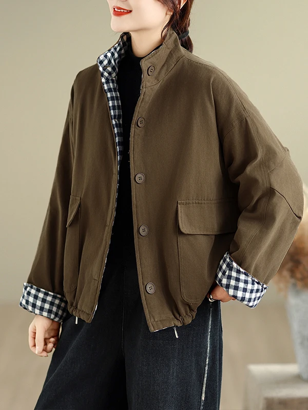 

Женское хлопковое стеганое пальто с воротником-стойкой, универсальное хлопковое зимнее пальто, длинное пальто с застежкой на пуговицы