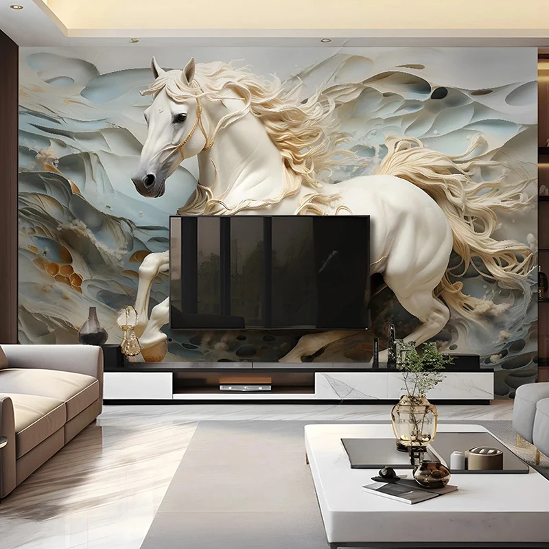 Photo Wallpaper Modern White Horse Stone Relief Living Room Bedroom Background Wall Painting Home Decor Papel De Parede 3 D