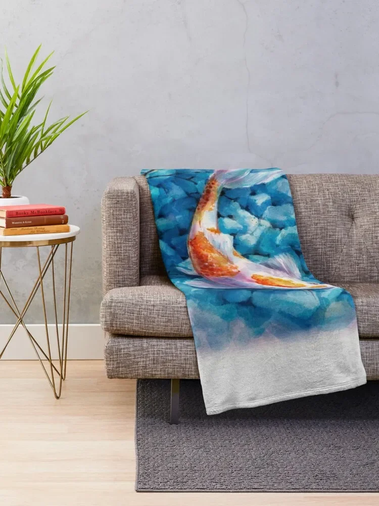 Tranquil Travelers- Koi Pond Watercolor Throw Blanket Decorative Beds Beach Cute Plaid Picnic Blankets