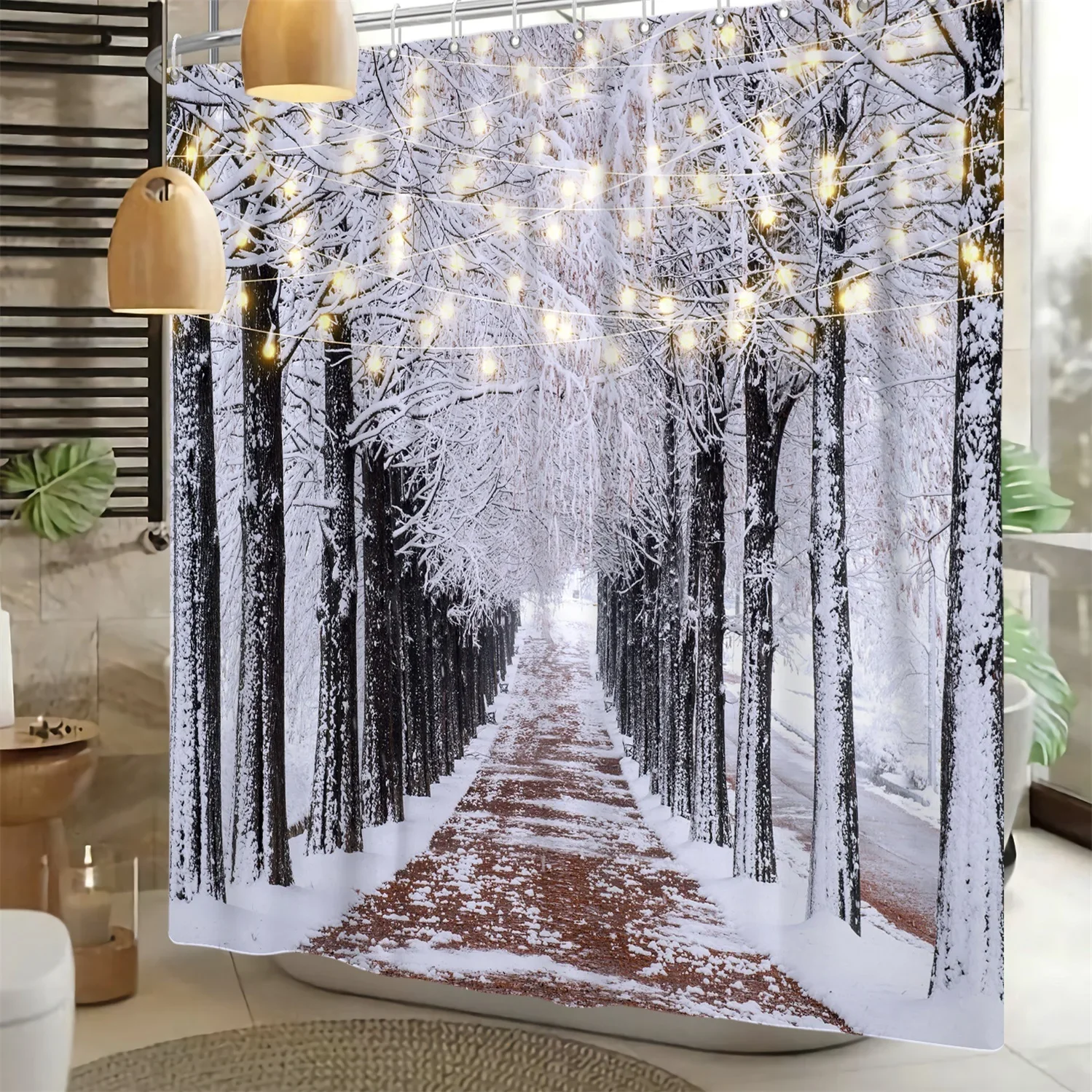 Winter Christmas Shower Curtains Natural Forest Snow Landscape Home Bathroom Curtain Waterproof Washable Bathtub Screen Decor