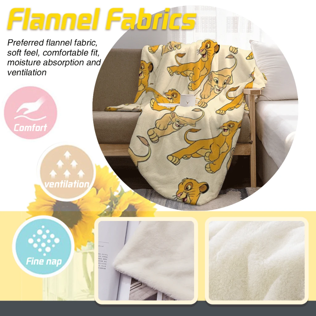 Simba and Nala Animals Blanket Flange Textile Decor Portable Super Soft Throw Blankets for Home Office Plush Thin Quilt