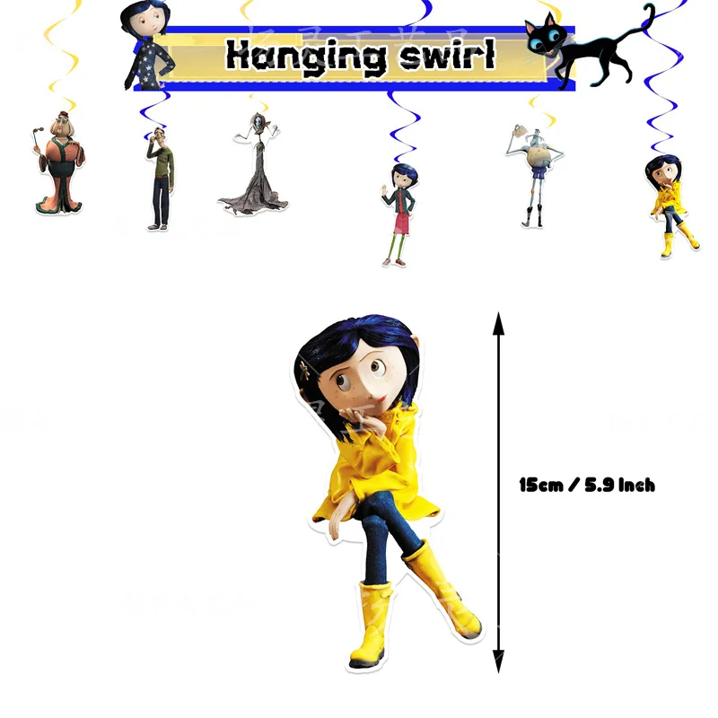 Coraline series festa di compleanno stoviglie usa e getta Banner Cake Topper Hanging Flag palloncini Coraline decorazione di compleanno