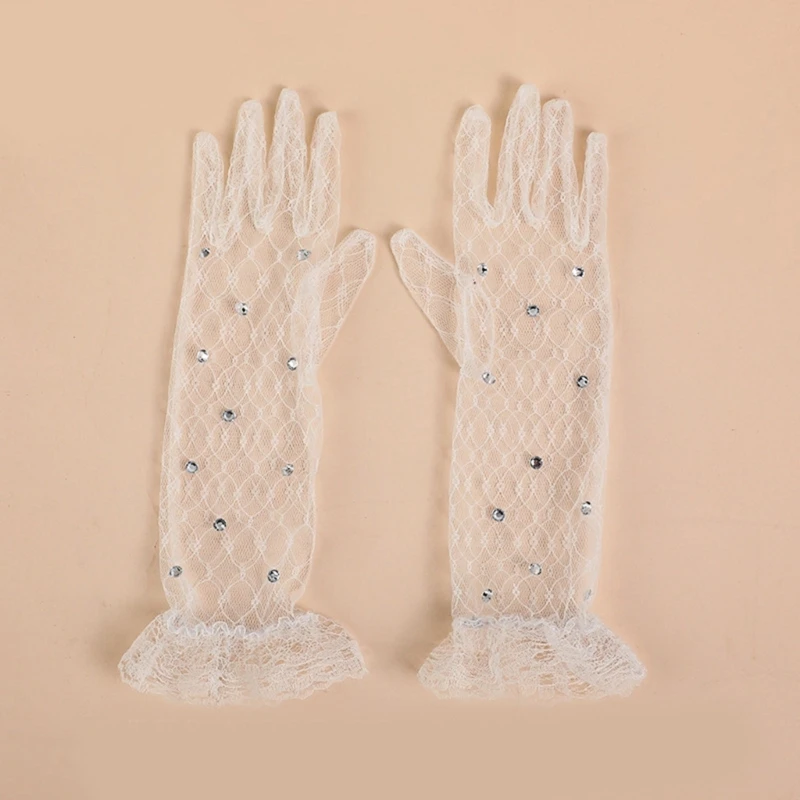 Girls White Lace Gloves with/without Rhinestones Decor for Weddings Birthdays and Special Occasion Ages 3 to 12 Years