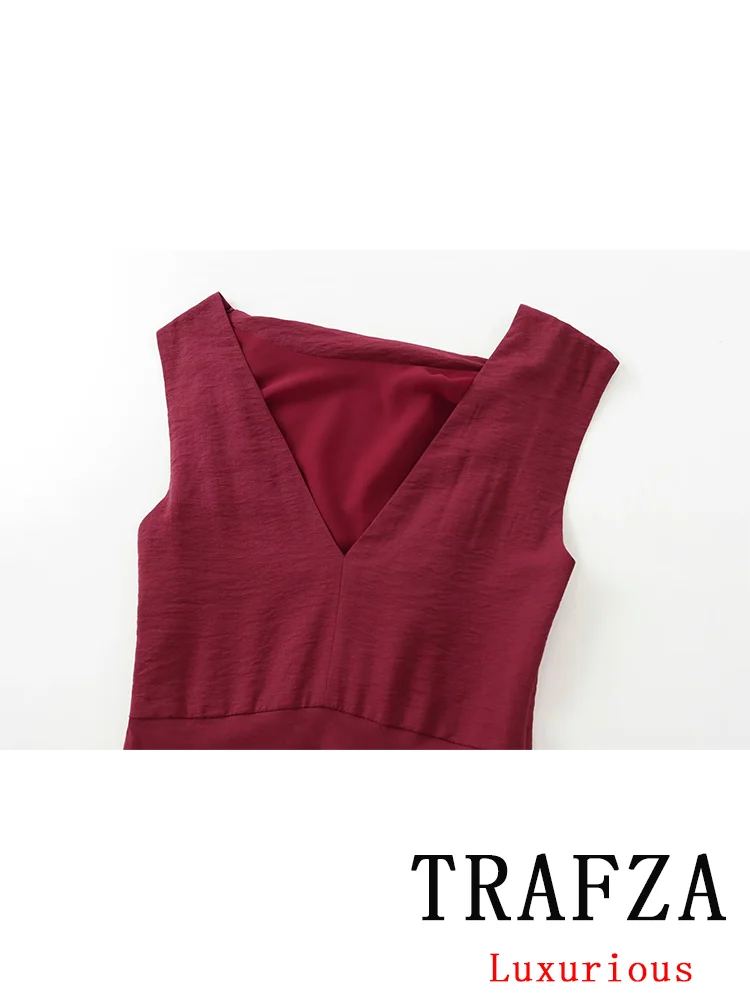 Travza Gaun Wanita Vintage seksi Chic Solid Cami tanpa lengan emas applique gaun panjang lurus mode baru 2024 gaun musim gugur