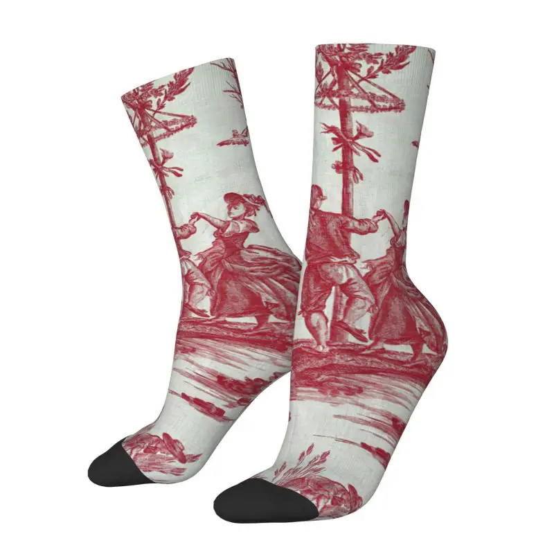 

French Toile De Jouy Motif Pattern Men's Crew Socks Unisex Novelty 3D Print Dress Socks