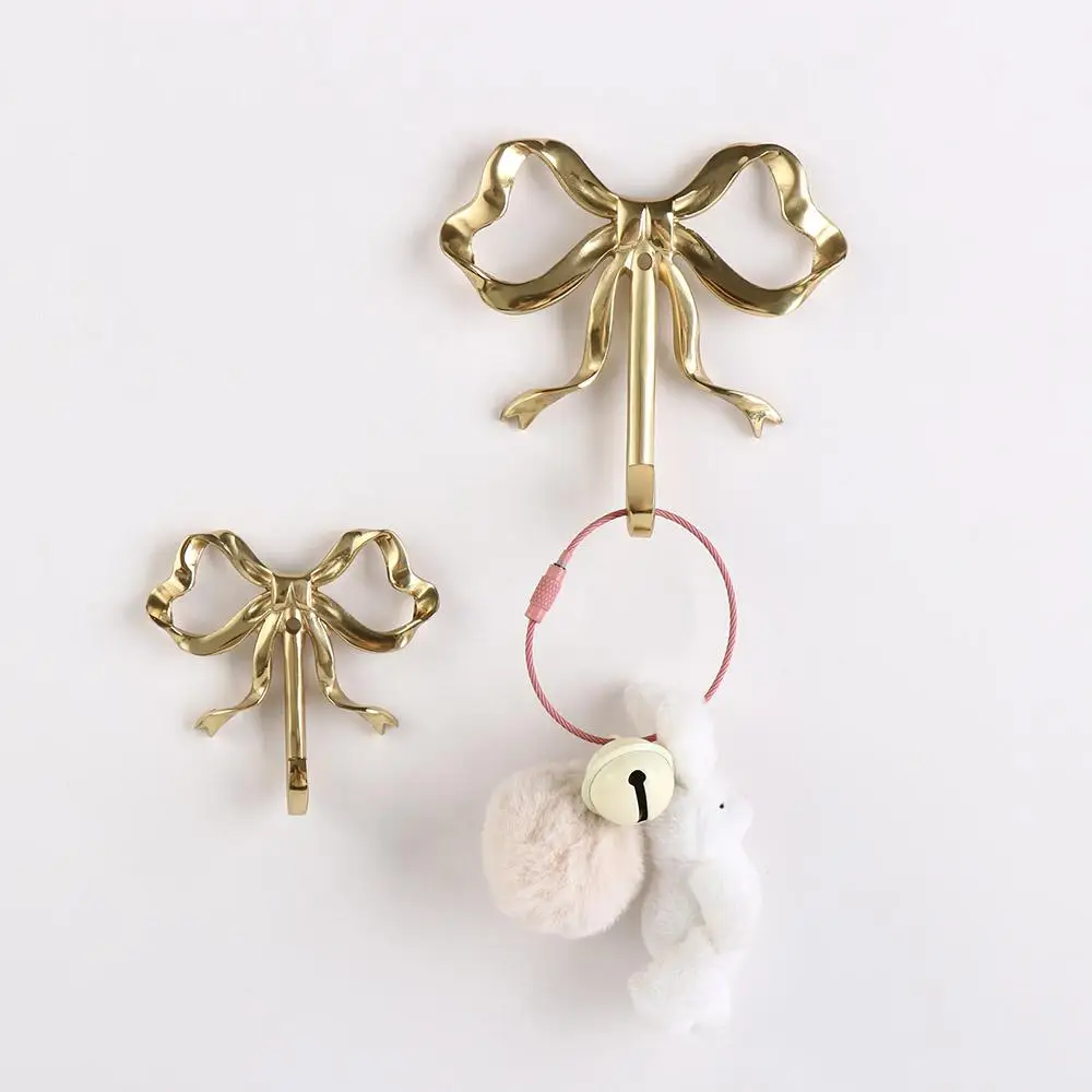 Gold Bow Shape Wall Hook Nordic Functional Brass Wardrobe Hanger Decorative Wall Hangings Bow-Knot Hook Porch