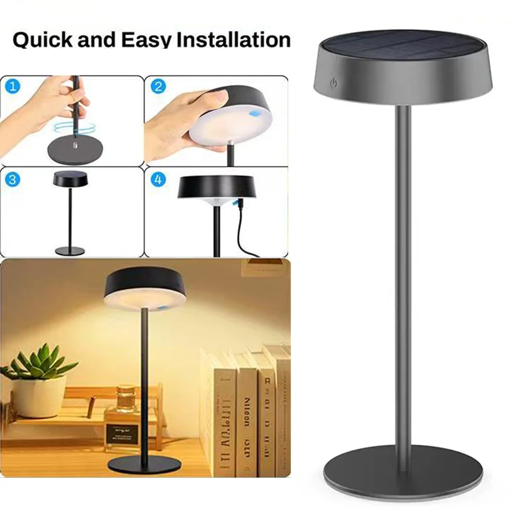 

Solar Desk Lamp Solar Light Table Lamp For Bedroom Camping Two Charging Way 3 Color Temperature Waterproof Cordless Night Lights