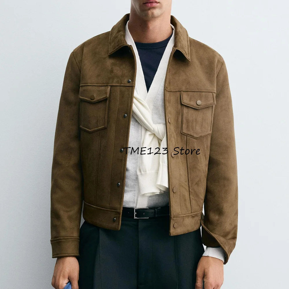 

Fashion Suit Jackets for Man Suede Fabric Casual Lapel Two Breast Pockets Single-breasted Men's Jacket New Suits Blazer Clothing