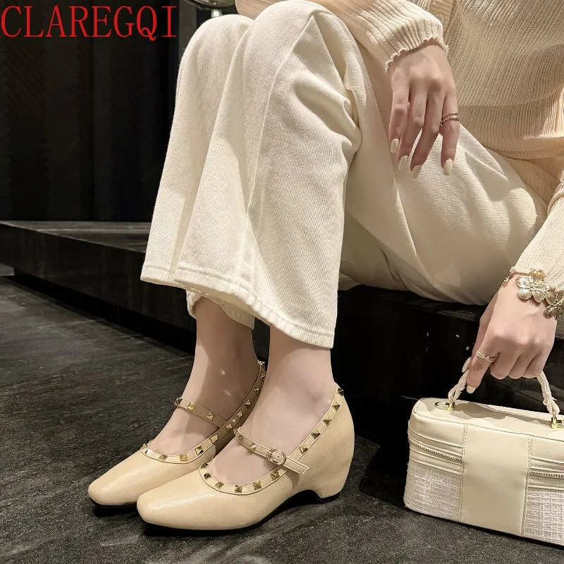 Fall Shoes For Women 2026 Increases In Height Within 9cm Rivet One Word Belt Shoes For WomenWomen Shoes Dressy Comfortable