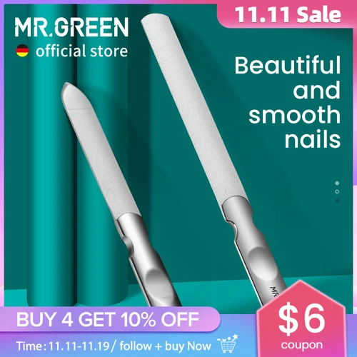 MR.GREEN-limas de uñas de doble cara, manicura y pedicura de acero inoxidable, herramientas profesionales para el cuidado de las uñas de los pies y los dedos