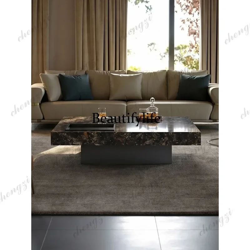 a68 Italian imported luxury stone coffee table living room light luxury high-end marble platinum diamond tea table