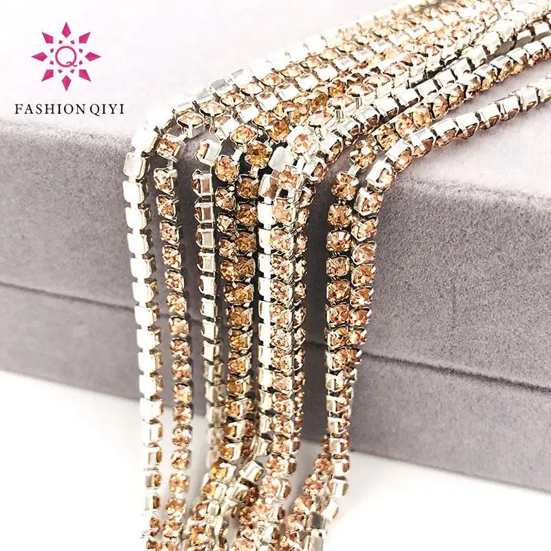 Hot Sale!!!5 yards Super bright encryption Light green 2mm-4mm silver base rhinestones cup chain,diy clothing accessories