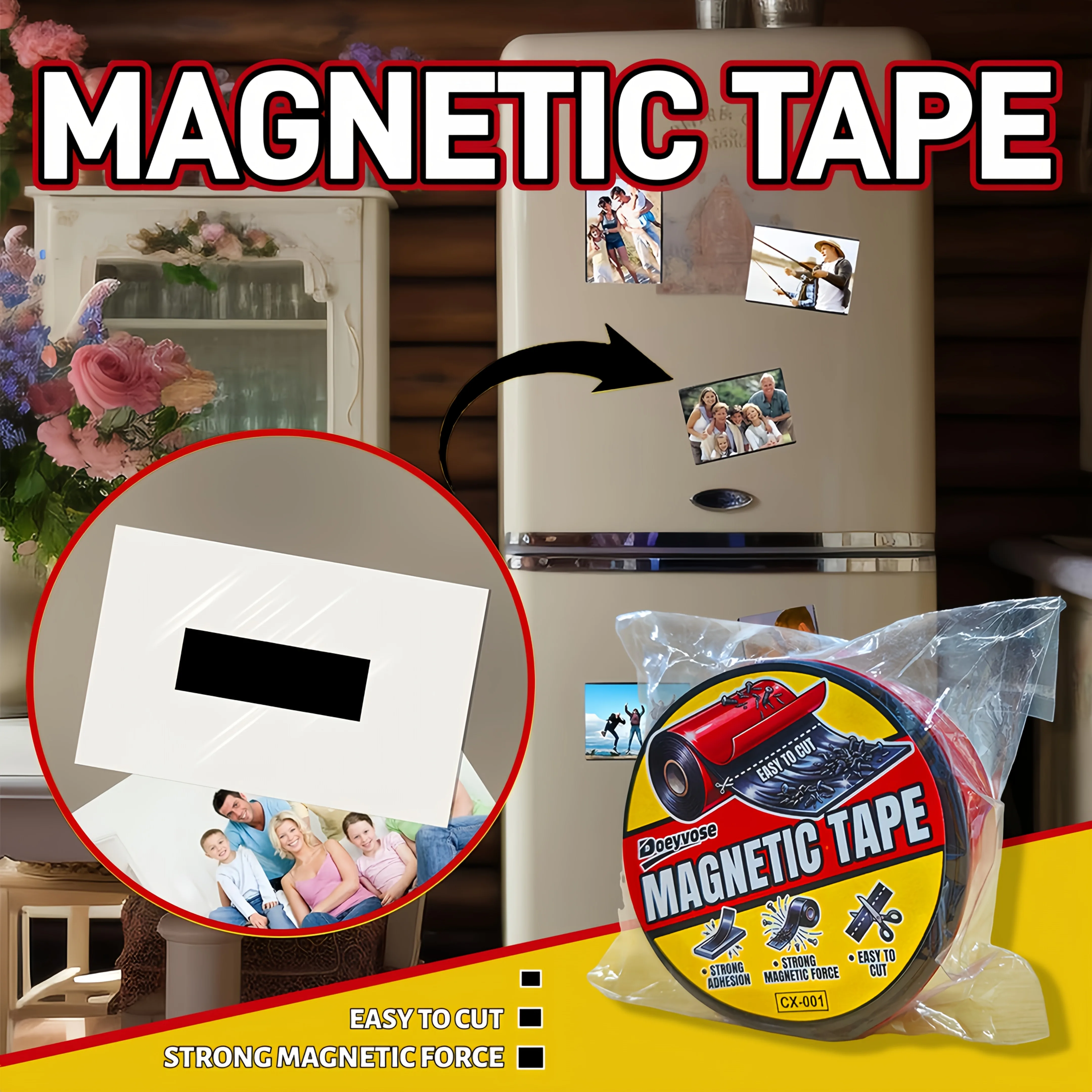 Doeyvose Flexible Strong Rubber Magnetic Strip, Cuttable Magnet for Fridge, Photo, Poster, Home & Office Organization
