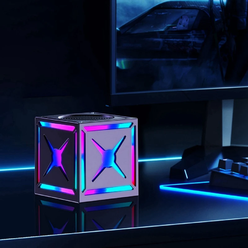 Mini alto-falante externo sem fio com luz colorida rgb woofer estéreo portátil subwoofer atmosfera bt caixa de som preto