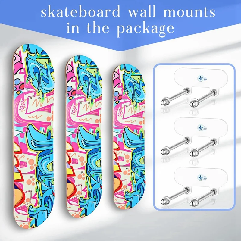 4 Stück Acryl Skateboard Wand halterung, Skateboard Wandre gal, Skateboard Kleiderbügel, Display Ski Snowboards Roller Longboards