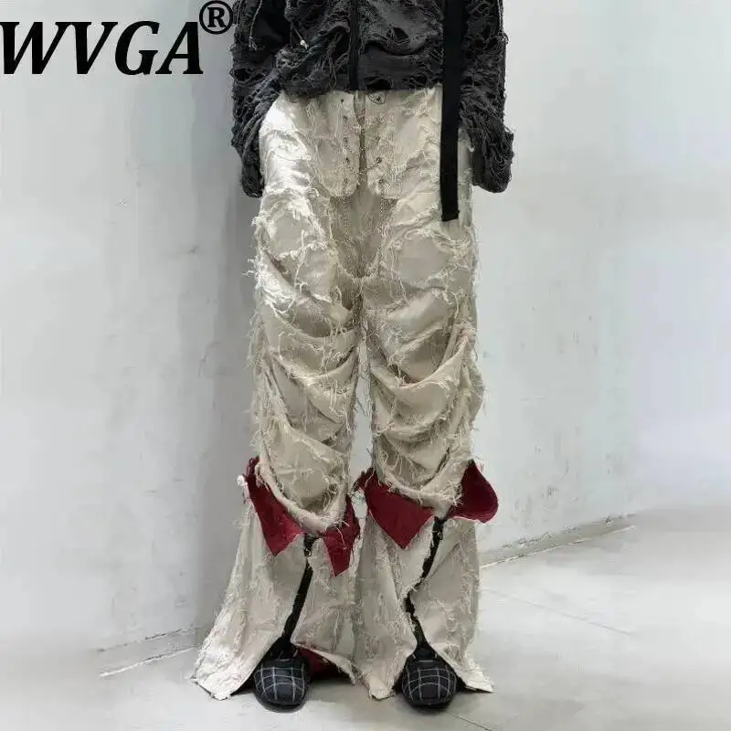 

WVGA Autumn New Men's High Street Style Fringed Patchwork Trendy Unisex Pants Niche Casual Faux Two-Piece Design Trousers W24991