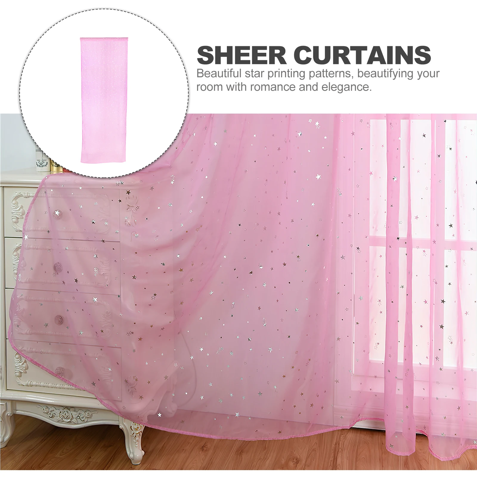 

1pcs Silver Foil Star Print Sheer Curtains 100X270Cm Pink For Bedroom Living Room Kids Window Tulle Lightweight Voile Panel Home