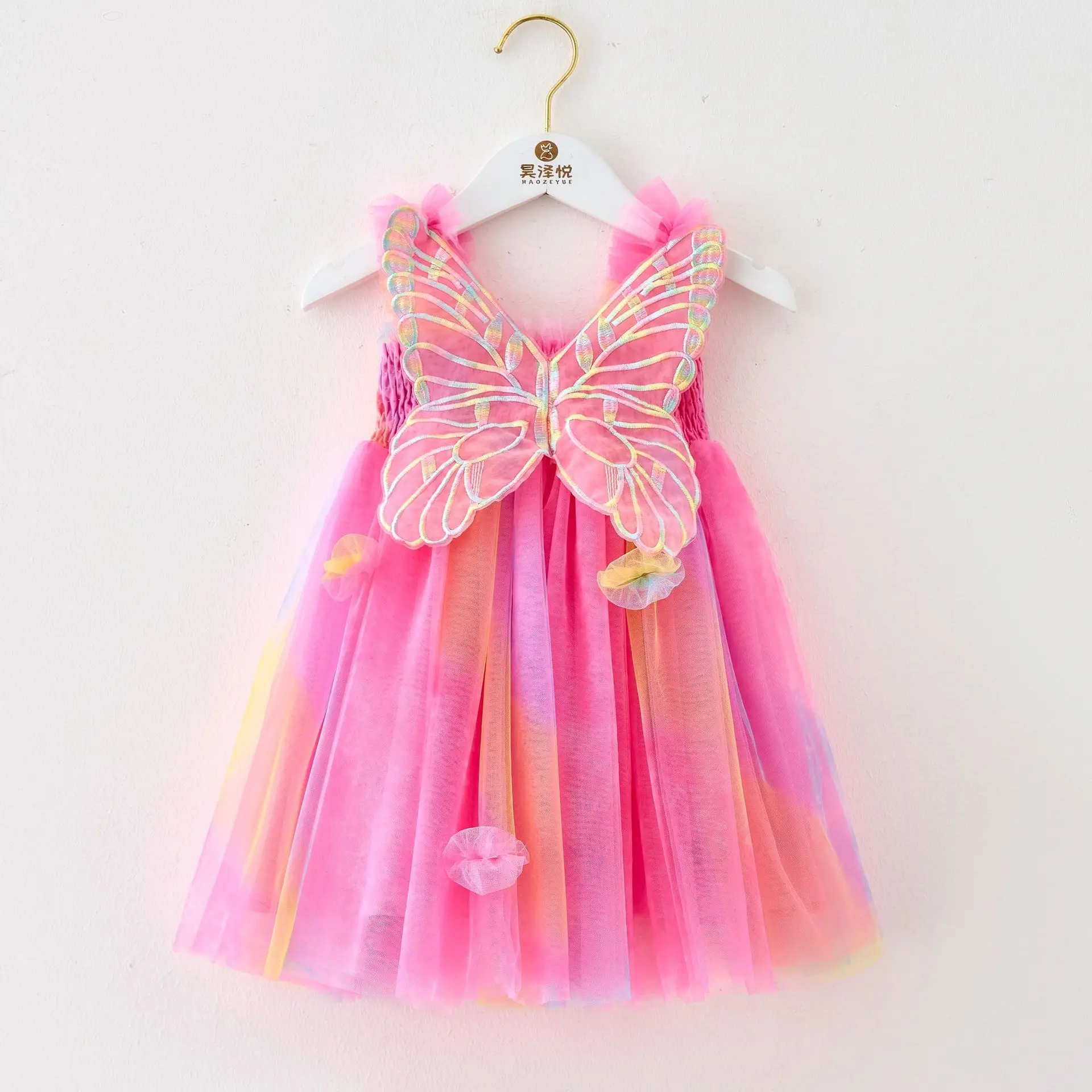 Fashion Sweet Dress For Baby Girl Clothes Rainbow Angel Wings Fairy Princess Cute Flower Ball Decoration Dress Kid Party Costume