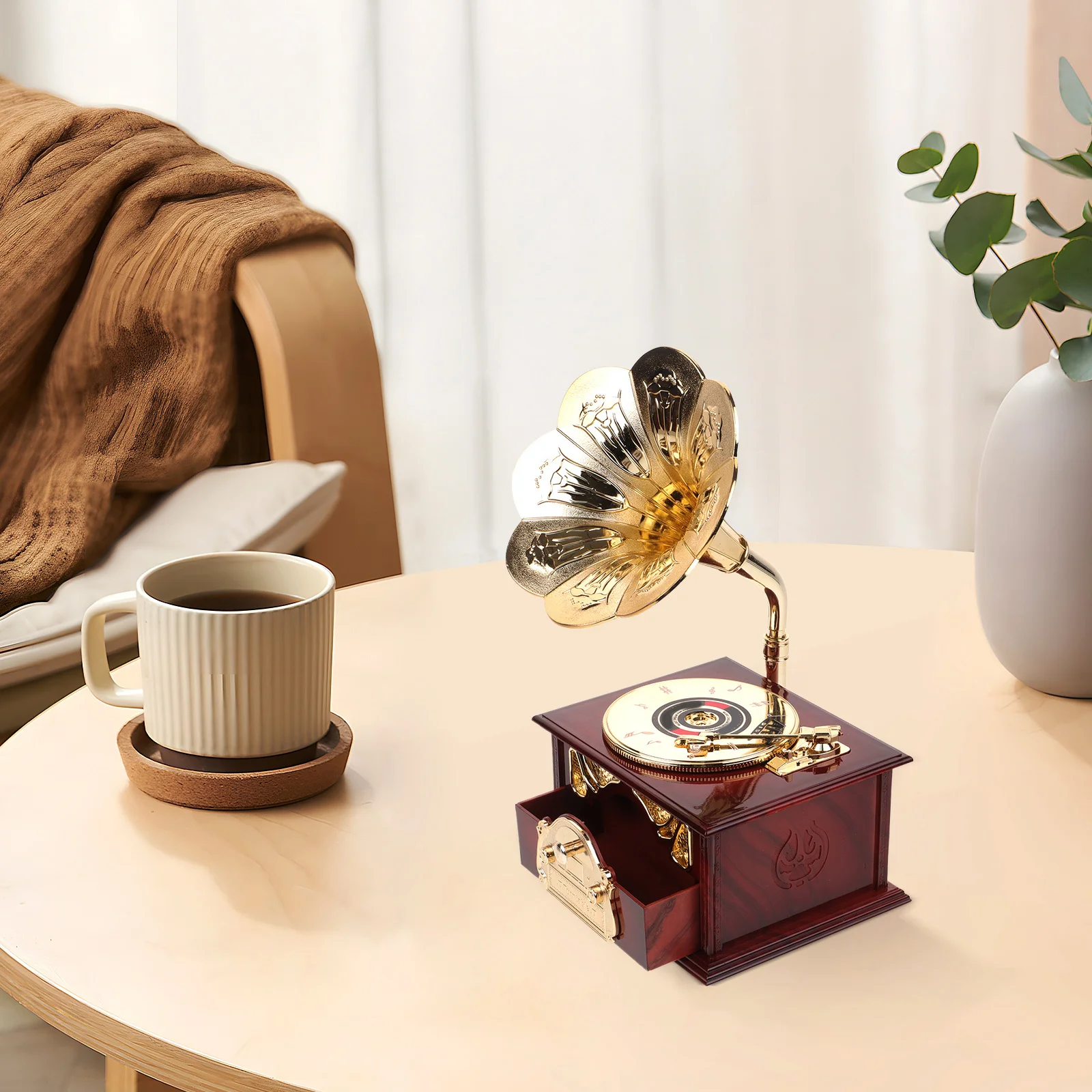 

Vintage Music Box Retro Wind-Up Melody Box Desktop Decor For Home Table Centerpieces Mechanism Gift Women Birthday Decorative