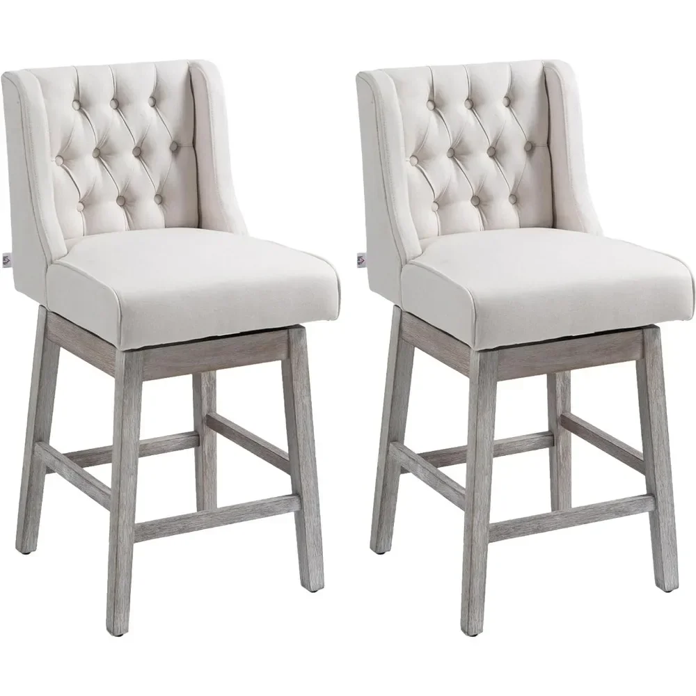 Bar Stools Set of 2,180 Degree Swivel Barstools,27" Seat Height Bars Chairs with Solid Wood Footrests, Bar Stools