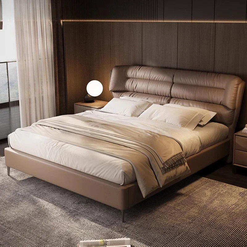 جلد إيطالي بطول 1.8 متر مزدوج وبسيط من الجلد لغرفة النوم الرئيسية وصندوق تخزين مرتفع للزواج أولاً #2