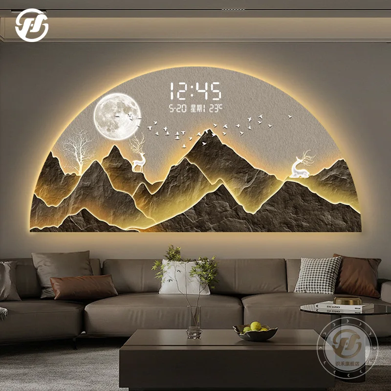 خلفية جبلية ميمونة ذات مناظر طبيعية فاخرة مع شاشة رقمية لغرفة المعيشة وغرفة النوم ولوحة إضاءة المقهى