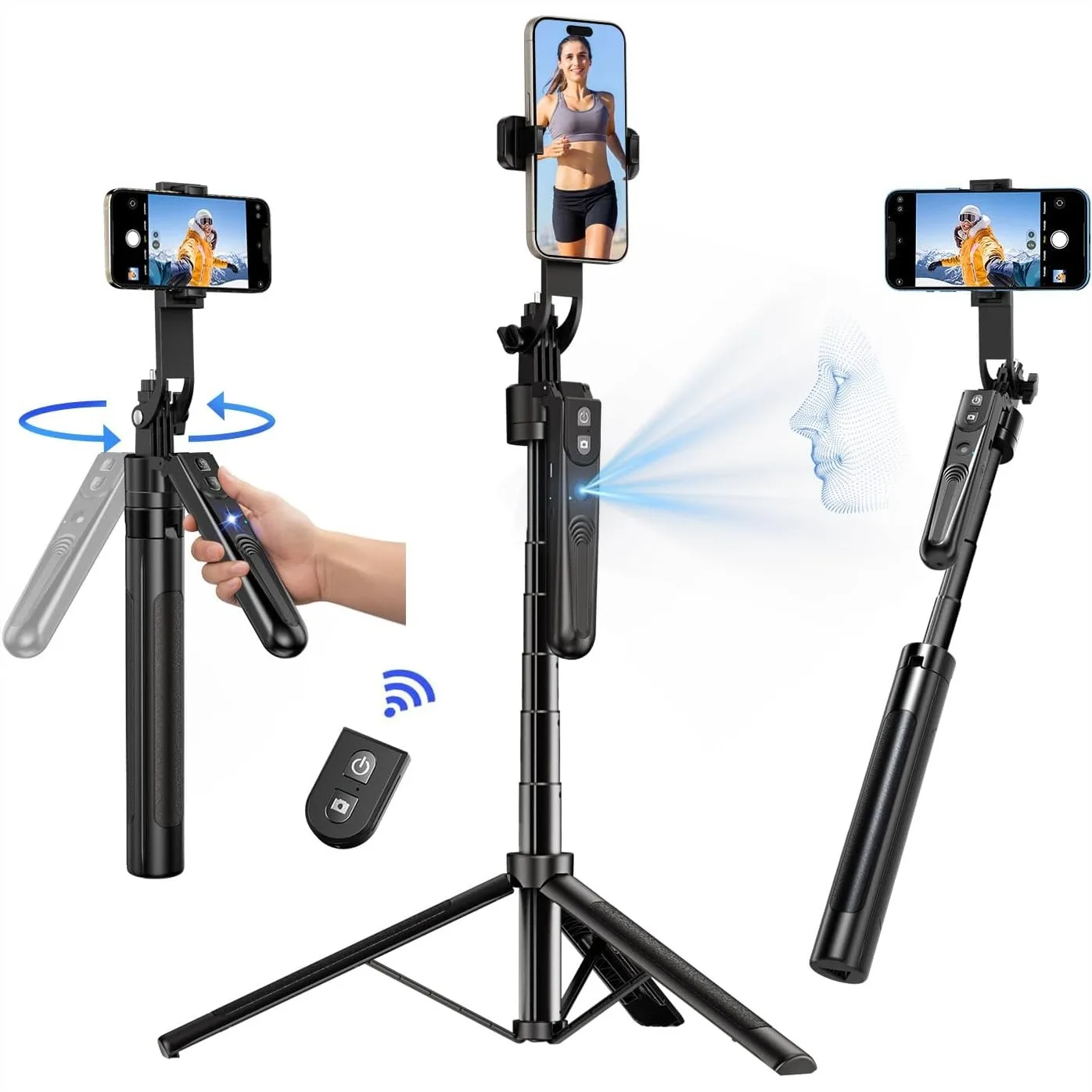 

Auto Face Tracking Tripod 360° Rotation With Stand 70.9in Motion Sensor Phone Tripod No App Gesture Control Smart Tracking Selfie Stick For Video Recording Live Streaming