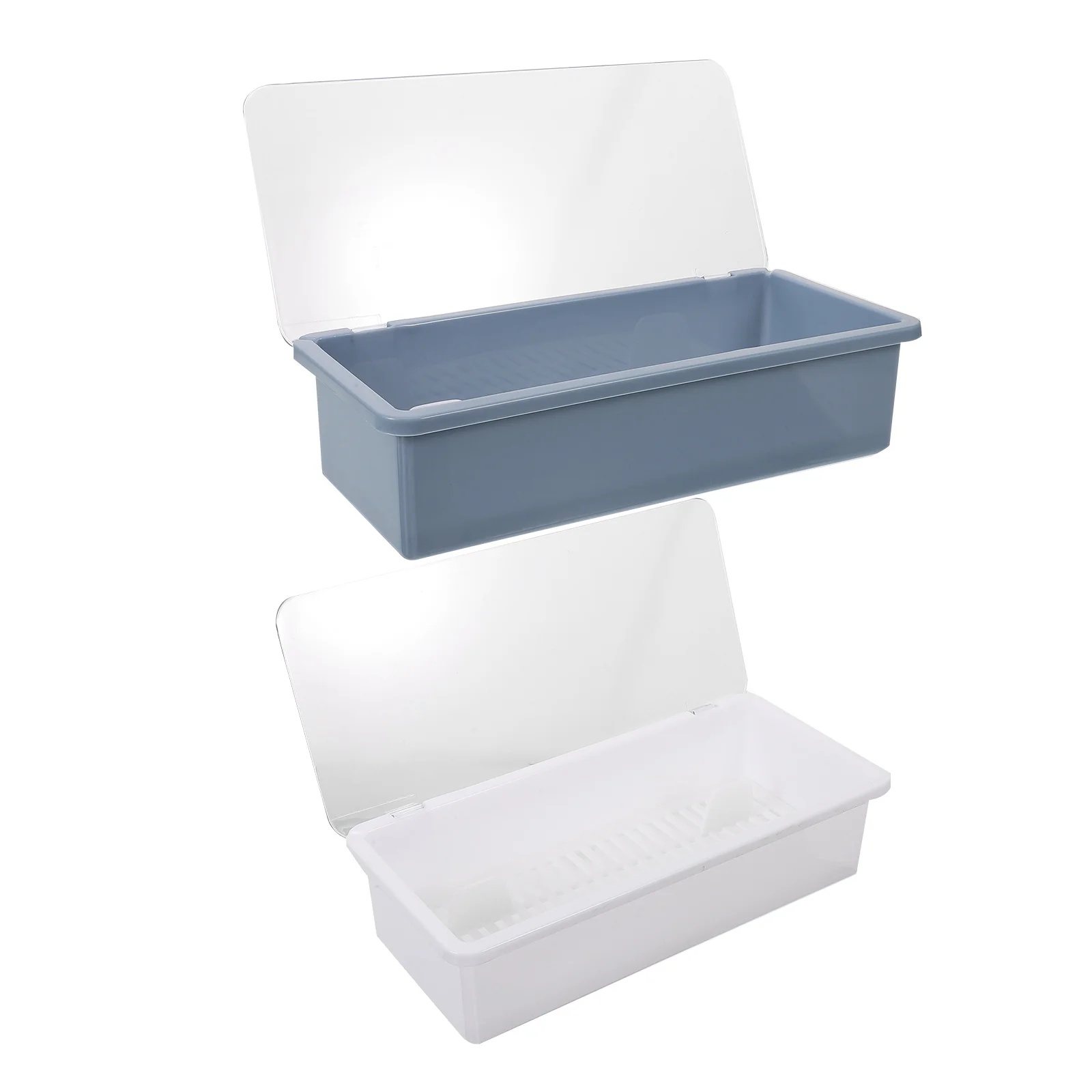 

2pcs Cutlery Storage Box Chopstick Holder Container Kitchen Utensil Plastic Case White Gray Blue Draining Long Serving Safe