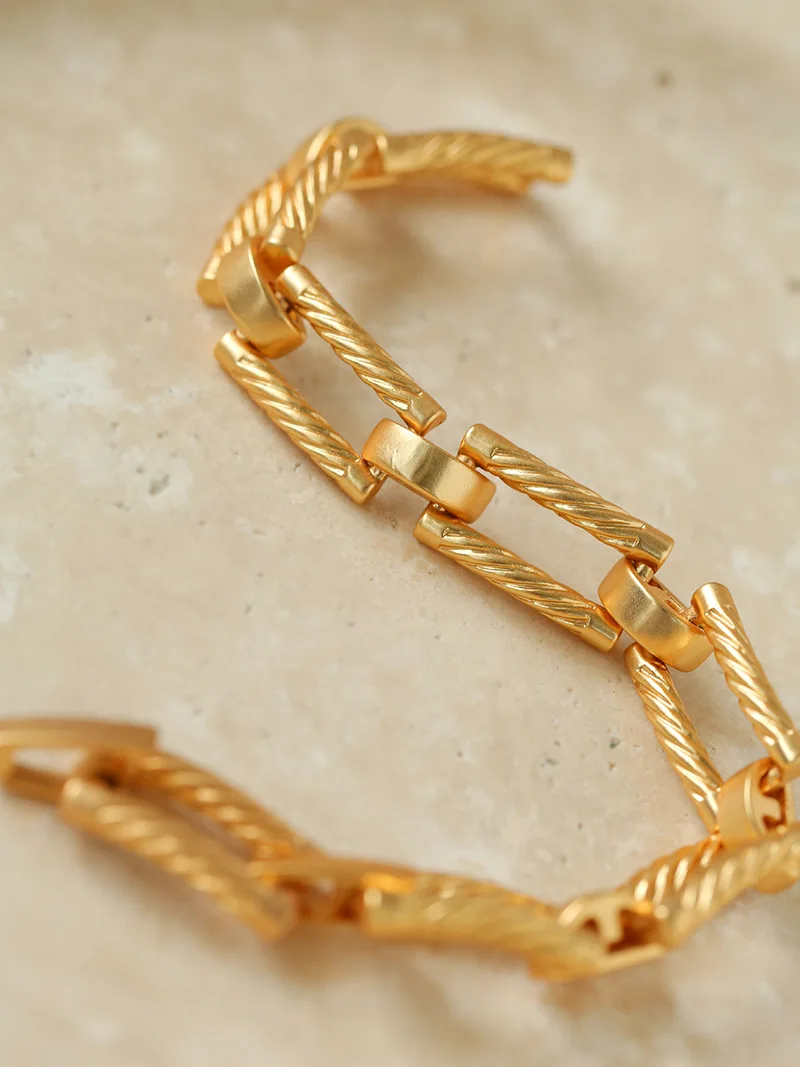 Brass Statement Chunky Linked Bracelet Women Men Lover Jewelry Designer T Show Runway Gown INS Japan Korean