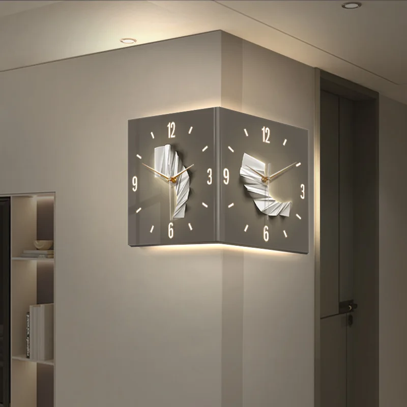 LED creative corner, clock wall lamp, clock wall clock, living room luminous corner clock, modern simple double-sided