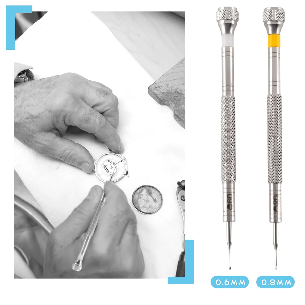 [재고 있음] 2 개/몫 0.6mm,0.8mm 플랫 타입 시계 수리 스크루 드라이버, 시계 제조 업체 수리 도구 세트 스크루 드라이버