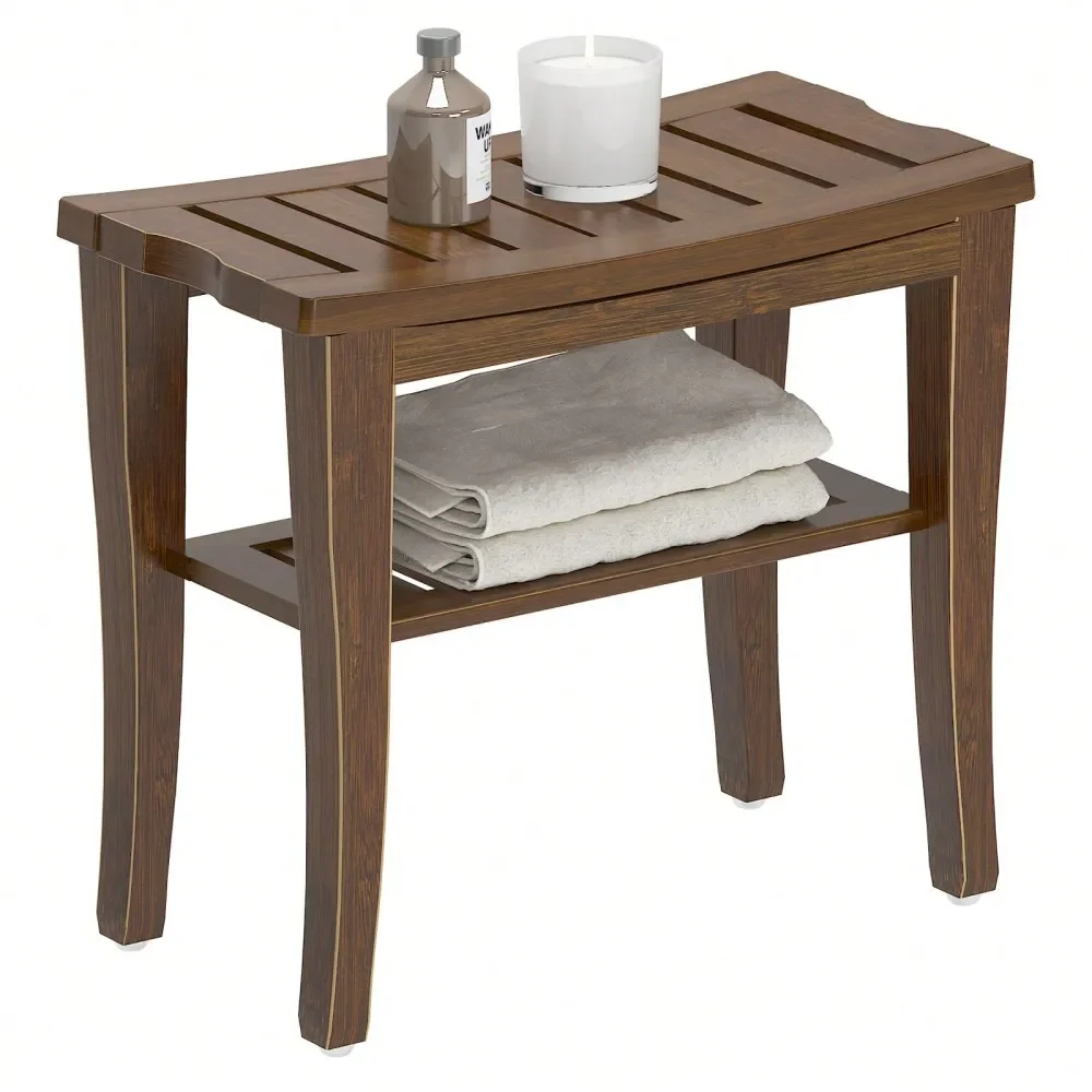 

Бамбуковая скамья для душа, водонепроницаемый стул для душа с полкой для хранения, деревянное сиденье-органайзер для ванной