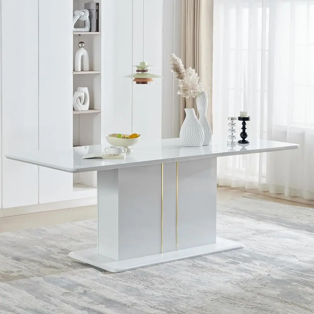 

Раздвижной обеденный стол на 6-10 персон с глянцевым покрытием, 63-80,7 дюймов, белый деревянный стол для кухни/конференций