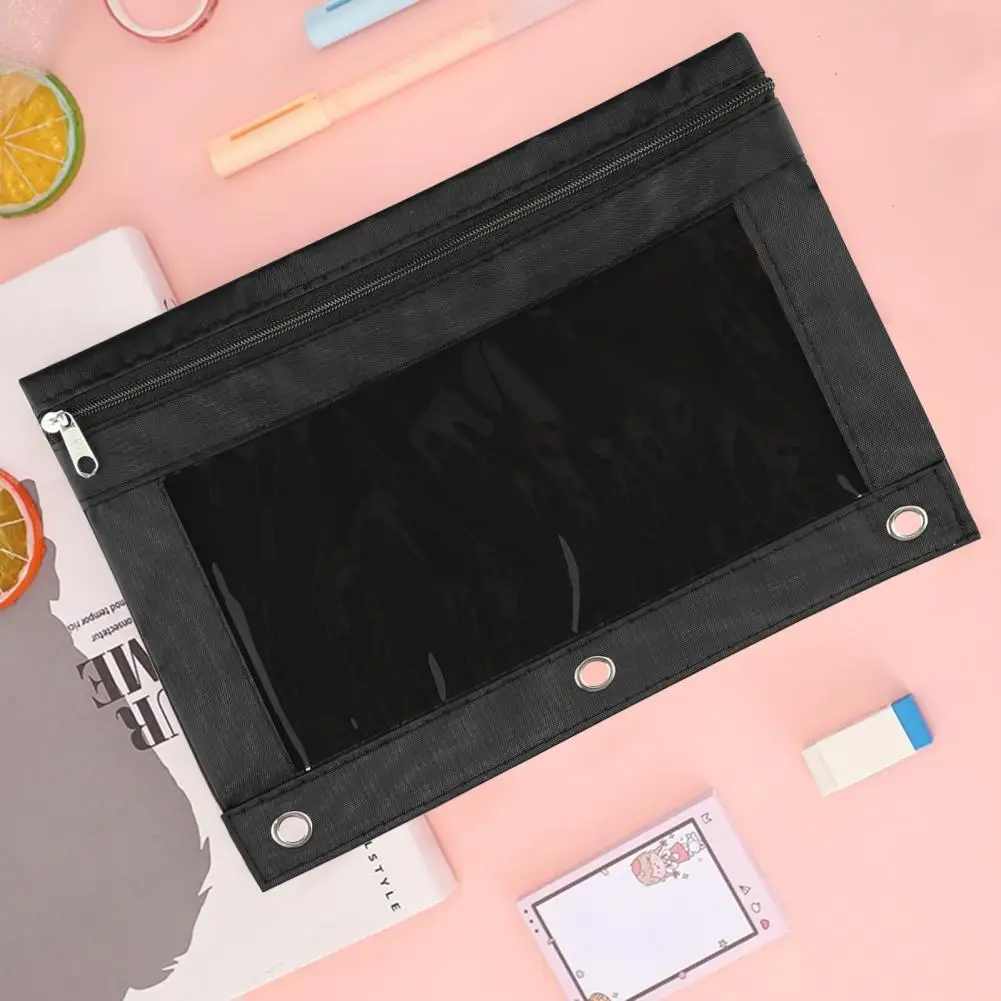 Waterproof Oxford Cloth Pencil Case com janela transparente, fechamento do Zipper, Binder Pencil Bags, Papelaria de capacidade para a escola