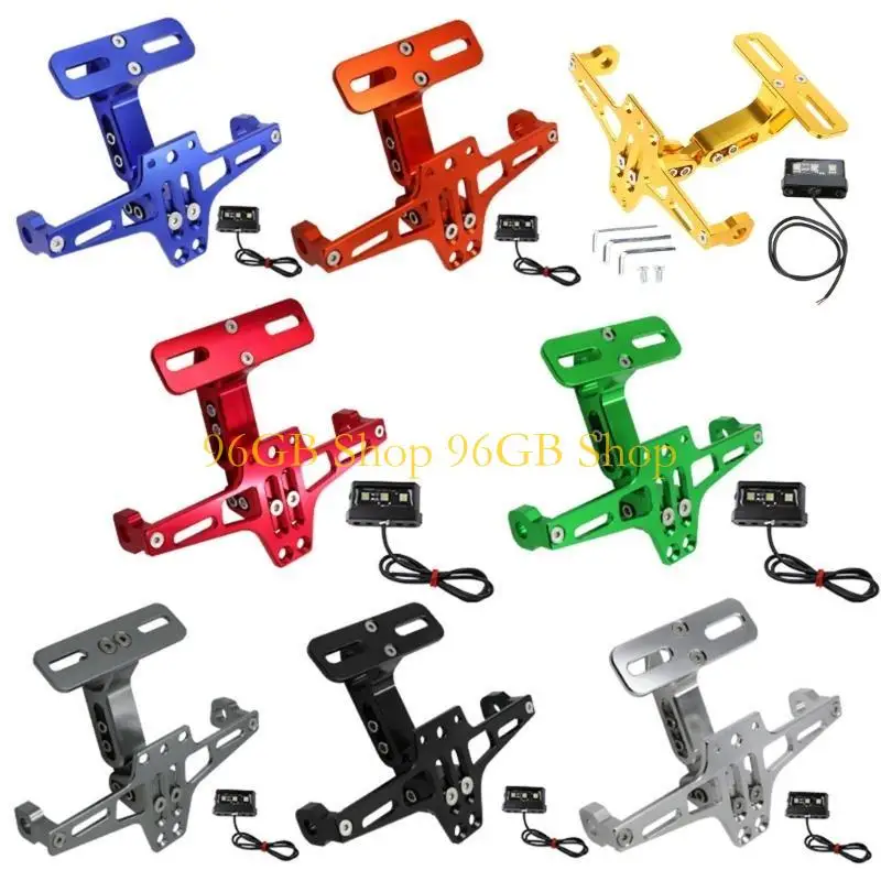 

96GB Adjustable Aluminum Motorcycle License Plate Hold with LED Light Motorcycle License Plate Bracket with LED